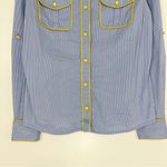 Tory Burch  Blue Gingham Plaid Yellow Piping Buttondown Shirt Size 12 Photo 3