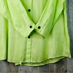Caroline Rose Linen Light Lime Green 1X Button Front 3/4 Sleeves Shirt w/Collar Photo 2
