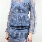AQUA  Light Blue Crochet Lace High Neck Long Sleeve Mini Dress Photo 0