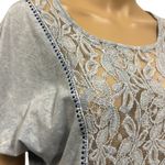 Liberation Lace Center Accent Short Batwing Sleeve Scoop Neck Tee Top Womens S Blue Photo 1