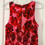 Eshakti pink red floral midi dress size small / 6 smocked full skirt feminine Photo 7