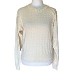 Valerie Stevens  Vintage Sweater Cream Wool Pearl Beaded Fringe Neckline Small Photo 0