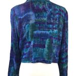 Vintage 90s Blue Watercolor Abstract Blazer Open Jacket Maren Petite Teal Purple Photo 1