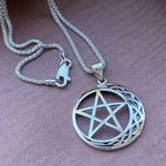 Crescent Celtic Moon And Star Sterling Silver Necklace Popcorn Chain Photo 4