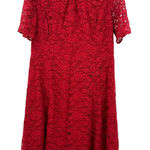 Talbots Size 10 Dress Red Floral Lace Overlay Sheath Short Sleeve Midi Formal Photo 0