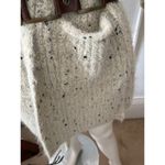 En Creme Anthropologie chunky bell sleeve sweater S/M fuzzy metallic winter cozy White Photo 3