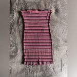 AMBIANCE Y2K Strapless Tube Top Ribbed Striped Bodycon Mini Dress Sz S EUC Red Photo 2