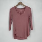 Soho New York & Company Jeans Pink Criss Cross Neck Soft Tee Shirt Size S Photo 1