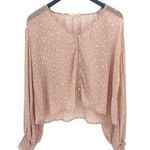 By Together Womens Balloon Sleeve Polka Dot Button Front Sheer Blouse Pink Small Photo 0
