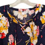 Old Navy Floral Print Lace Up Pintuck Blouse Womens Large Navy Boho Hippie Retro Photo 1