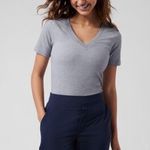 Athleta Fitted Seamless Tee Ribbed Women's Blouse Top Shirt Small Gray Short Photo 1