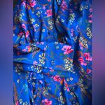 Vintage ‘80s Royal Blue Floral Print Collared Long Sleeve Button Down Blouse Photo 8