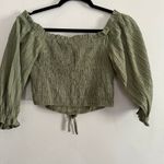 O. Vianca | Green Ruched Puff Sleeve Corset Boustier Style Crop Top | Small Photo 4