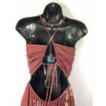 Sage Womens Floral Backless Boho High Low Maxi Dress Wine Red Size Medium Photo 7