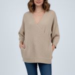 Charlie 1 Horse Charli Lanie Sweater Knit Wrap Beige Wool Blend‎ Oversized Comfy Casual Pullover Photo 6