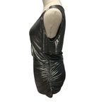 Y2K Women's Metallic Silver Cold Shoulder Blouse Top Ruched Stretch Size M Party Size M Photo 2