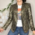 ZARA  Open Front Gold Sequin‎ Black Lining Tuxedo Blazer Jacket Size Small Photo 5