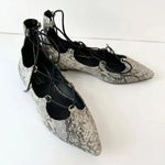 Topshop  Size‎ 6.5 Gray Snakeskin Lace Up Flats Pointy Toe Photo 5