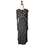Ann Taylor  Dress Women 2 Black Ivory Giraffe Print Ruched Sleeve Jersey Preppy Photo 1