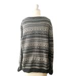 Eddie Bauer  Size XL Wool Cotton Blend Cardigan Fair Isle Stripe Scandi Black Photo 1