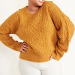 Old Navy NWT Cable Knit Crew Popcorn Sweater, wool blend mustard Sz M, 23” p2p Photo 7
