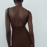 ZARA  dress midi bodycon fitted sheer mesh brown party cocktail wedding cut  Photo 12