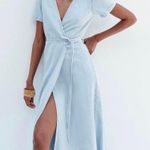 ZARA Dress Denim Jeans Light Blue Midi Maxi Waist Tie Wrap Lightweight Casual Photo 0