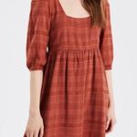 American Eagle  AE Puff Sleeve Babydoll Mini Dress Large Women’s Burnt Orange Photo 0