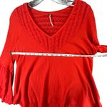 Free People Parisian Nights Top XS Red Orange Ribbed Eyelet Bell Sleeve Bohemian Photo 5