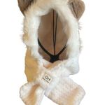 White Plush Hooded Scarf Hat With Animal Ears – Faux Fur Winter Wrap White Photo 0