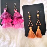 Tiered Tassel Drop Boho Earrings Ombre Pink Purple Brown Triangles Set 2 Pair Photo 2