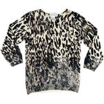 Vintage Leopard Print Lace Crew Neck Brown Black Rhinestone Knit Sweater size S Photo 0