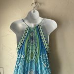 Hale‎ Bob XS Tall Blue Green Boho Maxi Dress Tie Neck Beach Vacation Resortwear Photo 4