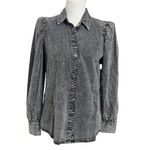 Rails Angelica Acid Wash Button Shirt Women’s Small Black Long Sleeve Casual Gray Photo 1