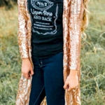 Southern Fried Chicks Southern Fried Chics Gold Sequin Duster Kimono Long Cardigan Photo 0