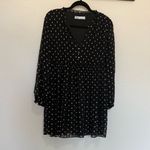 ZARA Long Sleeve Babydoll Mini Dress Black and White Polka Dot Chiffon Small Photo 2