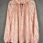 H&M  Top Womens XL Pink Floral Ruffle Neck Sheer Tie Front Bishop Sleeve Blouse Photo 0