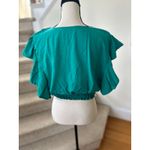 Source Unknown Mexican Embroidery Ruffle Blouse Cropped Teal Green Rainbow Star Western Boho Photo 2