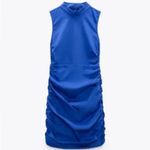ZARA NWT  Ruched Stretch Poplin Cobalt Blue Dress Size Medium Photo 4