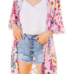 Umgee  Floral‎ Kimono Duster Open Front Lightweight Blush Pink Women Size Large Photo 0