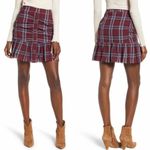 Moon River Anthropologie’s Mini Skirt Plaid Burgundy Cotton Ruffle Size S NWT Photo 7
