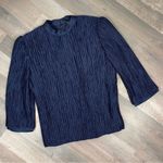 Vintage Pierre Labiche Plisse Satin Scrunch Pleated Puff Sleeve Blouse Blue 16 Blue Photo 13