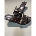 Franco Sarto  Animal Faux Hair Print Slip On Wedge Sandal 8 1/Brown Buckle 3 Heel Photo 3