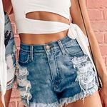 Blue Blush White One Shoulder Crop Top Photo 0