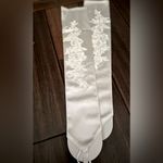 White Floral Embroidered Satin Fingerless Bridal Gloves Photo 6