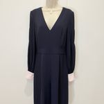 Harper Rose Georgette Jumpsuit Size 8 Navy Blue Wide Leg Crepe Long Sleeve Party Photo 6