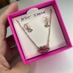 Betsey Johnson Pink Lips Necklace and Faux Pearl Earrings Set Rose Gold Tone NWT Photo 1