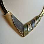 Vintage V shaped pastel enamel flat lay chain necklace Gold Photo 1