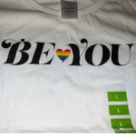 LGBTQIA+ "Be You" Pride Tee Women's Large White Rainbow Heart Graphic NWT Photo 2