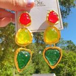 Noir gold tone big beads drops red yellow green earrings Photo 1